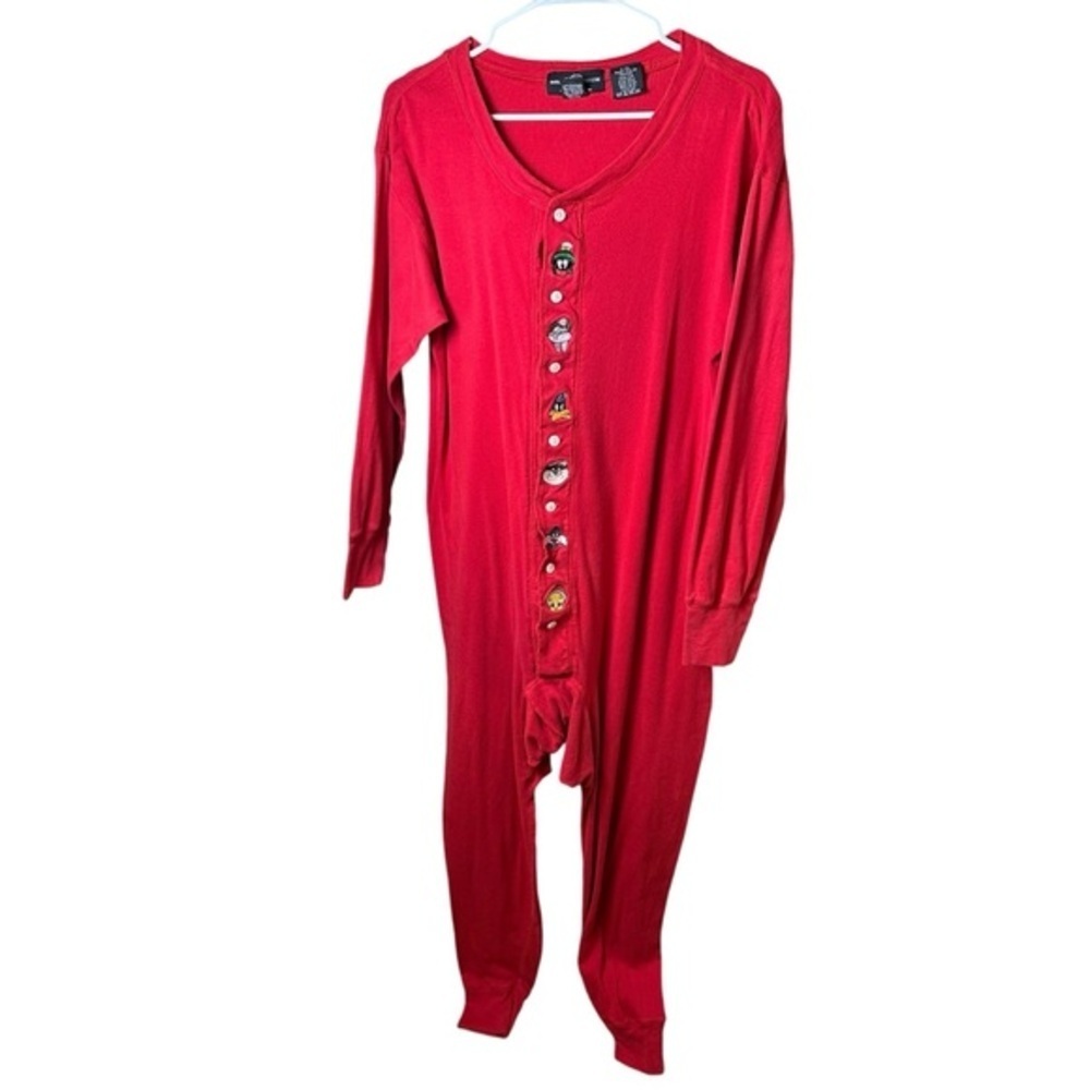 90s Y2K Vintage Looney Tunes Warner Bros Studio Red Cotton Pajama Onesie L XL